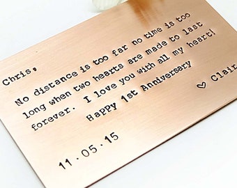 Anniversary Gift , 8th Anniversary gift- Customized Metal Card- Gift for husband, boyfriend, father and friends- gift for father's day