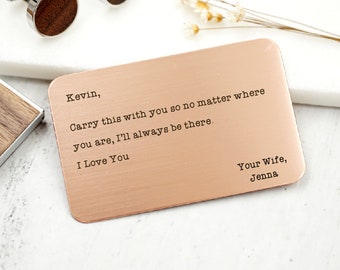 Wallet Insert Card - Customized personal messages - Gift for husband, boyfriend, father, Keep sake, Unique Gift for hubby, Memorable Gift