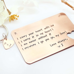 I Carry Your Heart Wallet Insert Card - Love Letter - Father's Day Gift, Bride to Groom Wedding Gift - Anniversary Gift -father's day- Poem