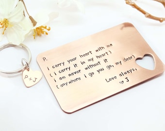 I Carry Your Heart Wallet Insert Card - Love Letter - Father's Day Gift, Bride to Groom Wedding Gift - Anniversary Gift -father's day- Poem