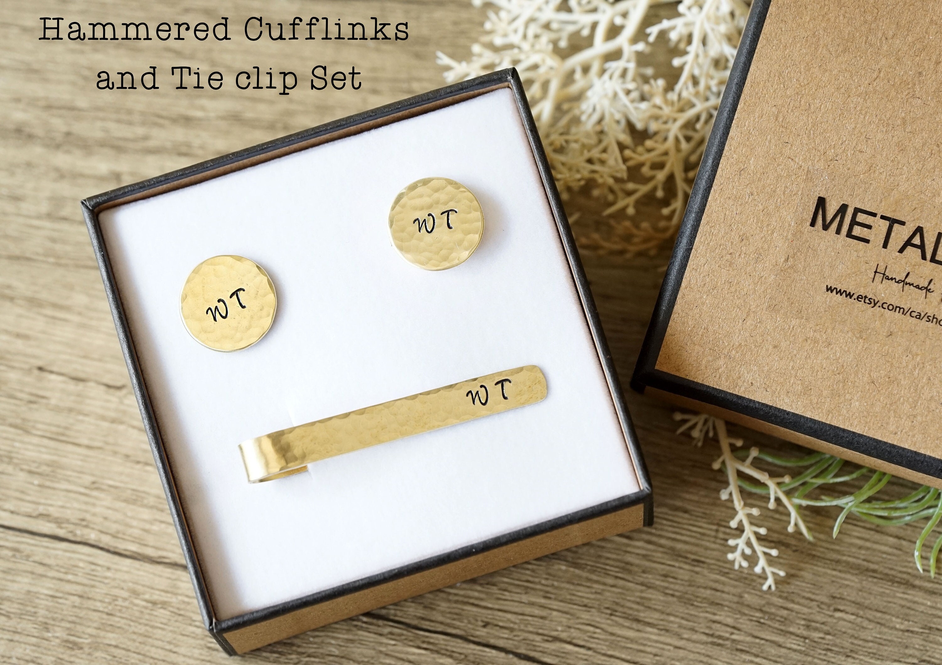 Hammered Tie Clip Cufflink Set, Personalized Tie Clip  Cufflink, Engraved Tie clip, Groomsmen tie clips, for Bestman, boyfriend gift