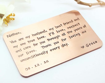 Personalized Wallet Insert Card - Custom Hand Stamped Wallet Insert Card- Boyfriend Gift 7 Year, Gift For Him Thoughtful Wedding, for dad