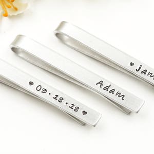 Custom Tie Bar, Personalized Tie Clip, Aluminum Tie Bar, Groomsmen Gift, Dad Gift, Stamped on Both Sides, Silver Tie Bar, gift for him, dad