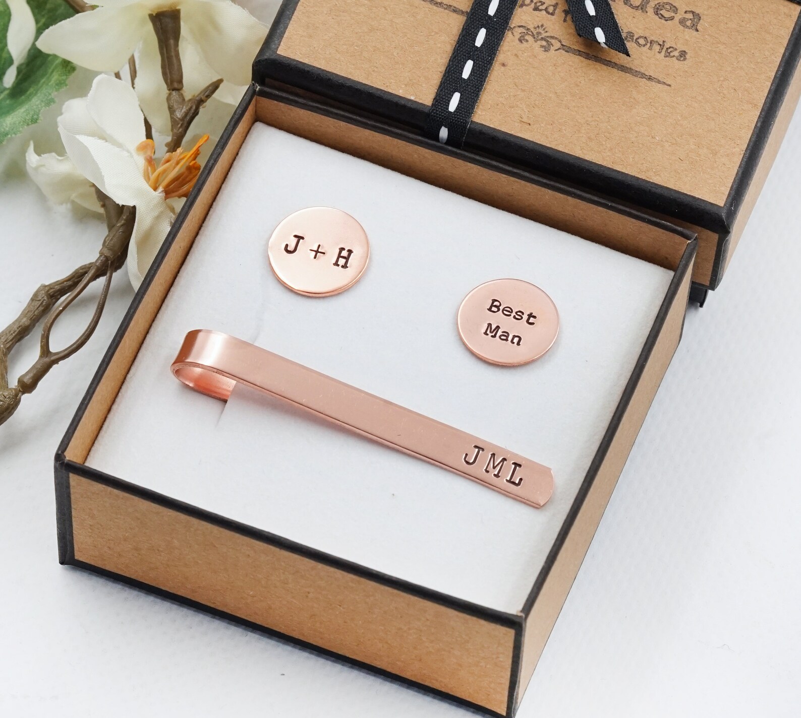 personalised tie clip and cufflink set