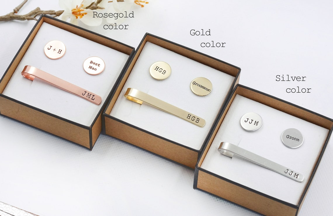 personalised tie clip and cufflink set