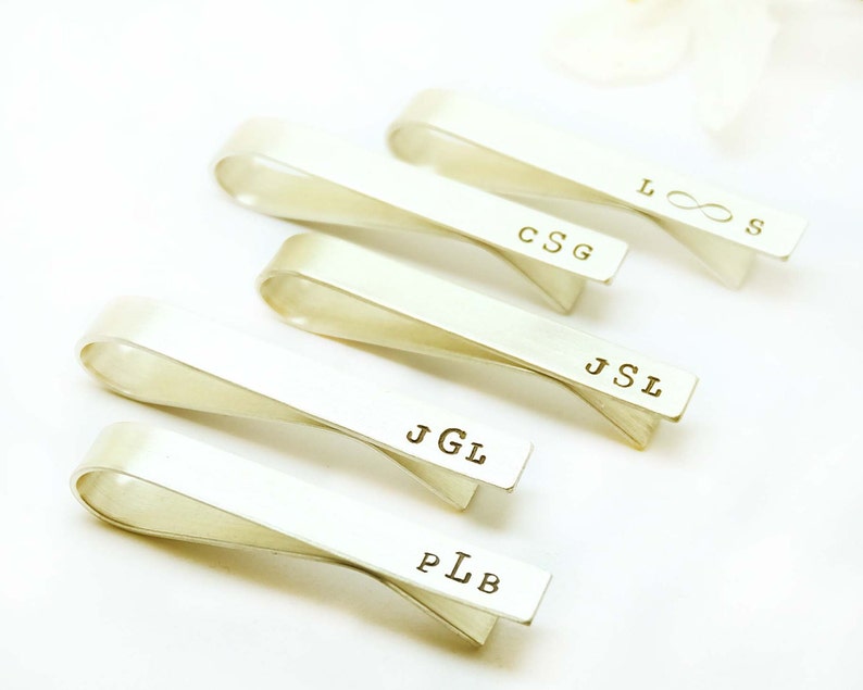 Groom/'s gift Father/'s Day Gift Sterling Silver Personalized Tie Clip- Hand Stamped Tie Bar Custom Grooms men Gift