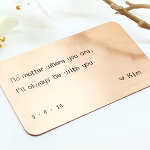 Copper Wallet Insert Card - Customized personal messages - Husband, Boyfriend Gift, Christmas Gift, 7 Year- Bride to Groom Gift- Mens Gift