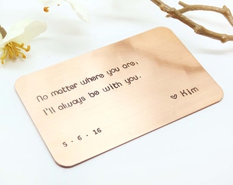 Copper Wallet Insert Card - Customized personal messages - Husband, Boyfriend Gift, Christmas Gift, 7 Year- Bride to Groom Gift- Mens Gift