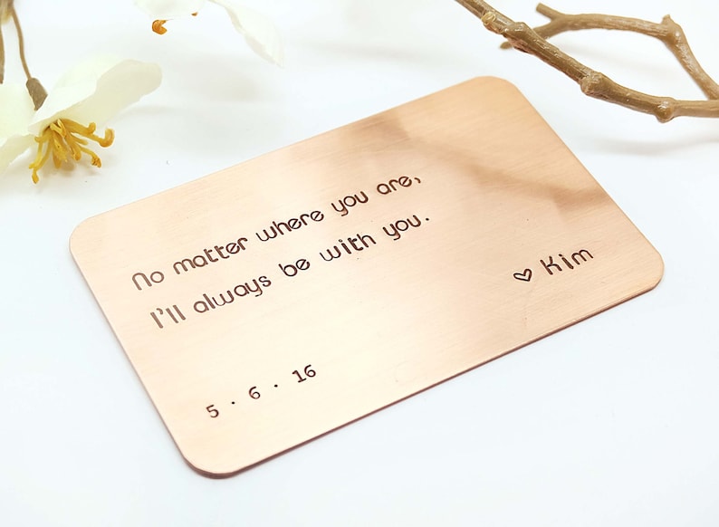 Copper Wallet Insert Card Customized personal messages Husband, Boyfriend Gift, Christmas Gift, 7 Year Bride to Groom Gift Mens Gift image 1