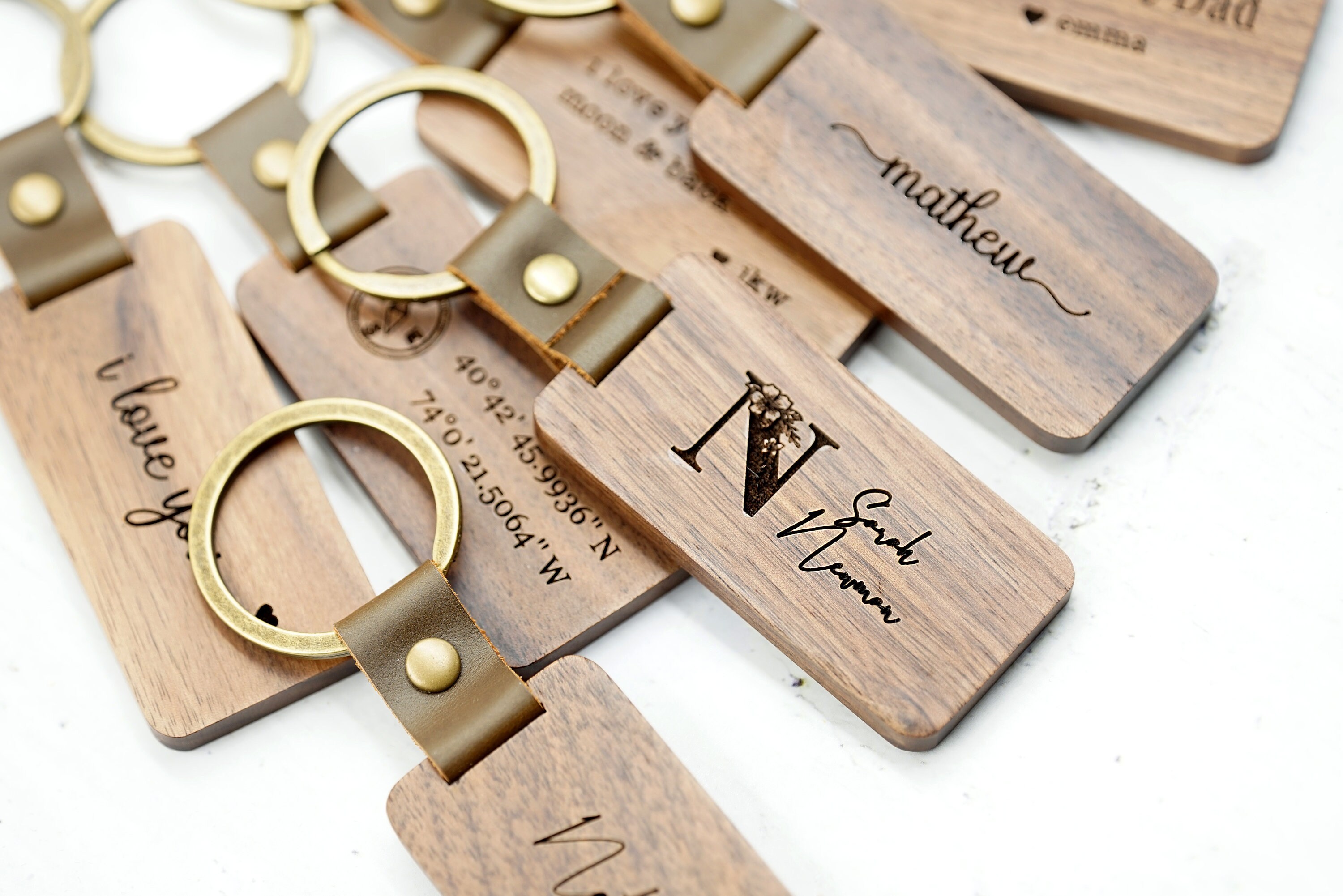 Custom Keychain Walnut Wooden Keychain Engraved Keyring Etsy