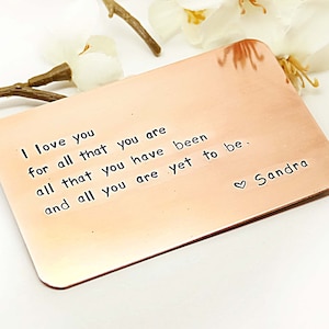Hand Stamped Wallet Insert Card - Customized personal messages - Gift for husband, boyfriend, father and friends.
