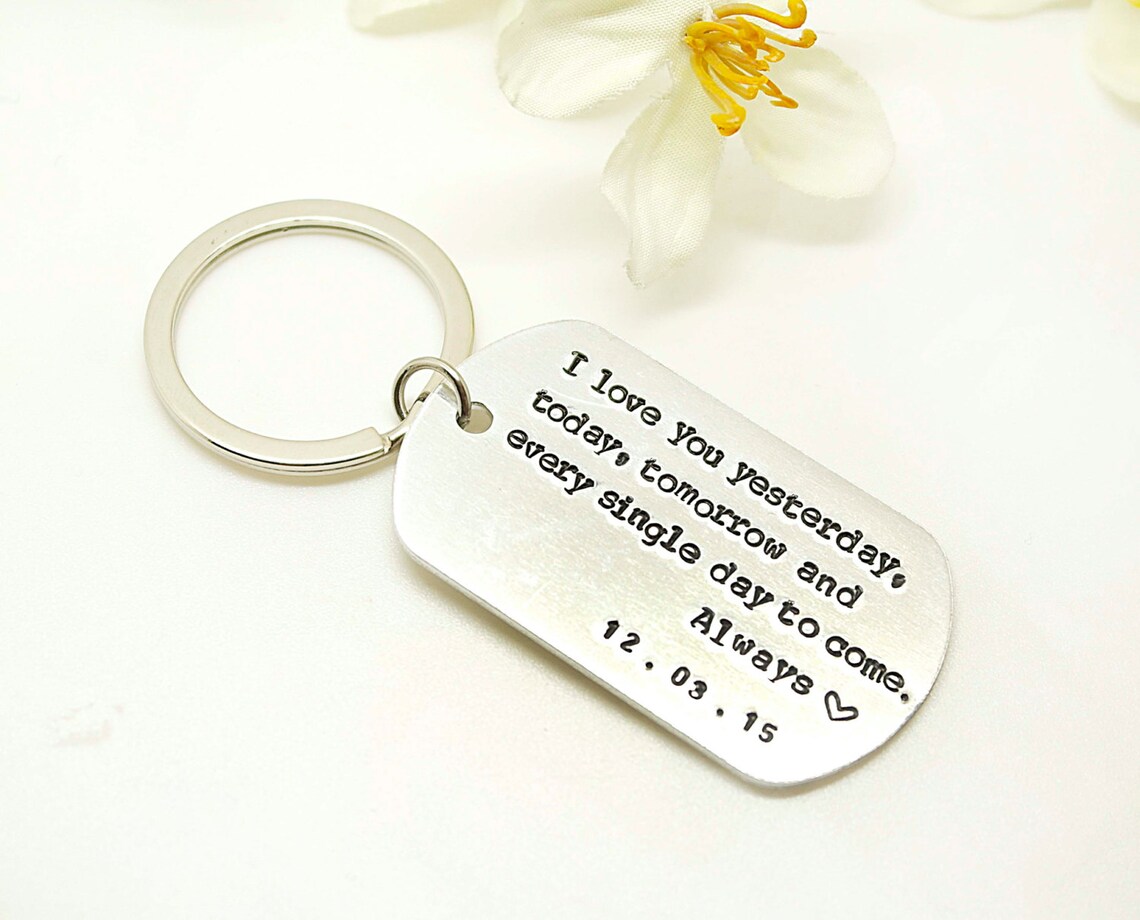 Dog Tag Key Chain Personalized Hand stamped Keychain Etsy