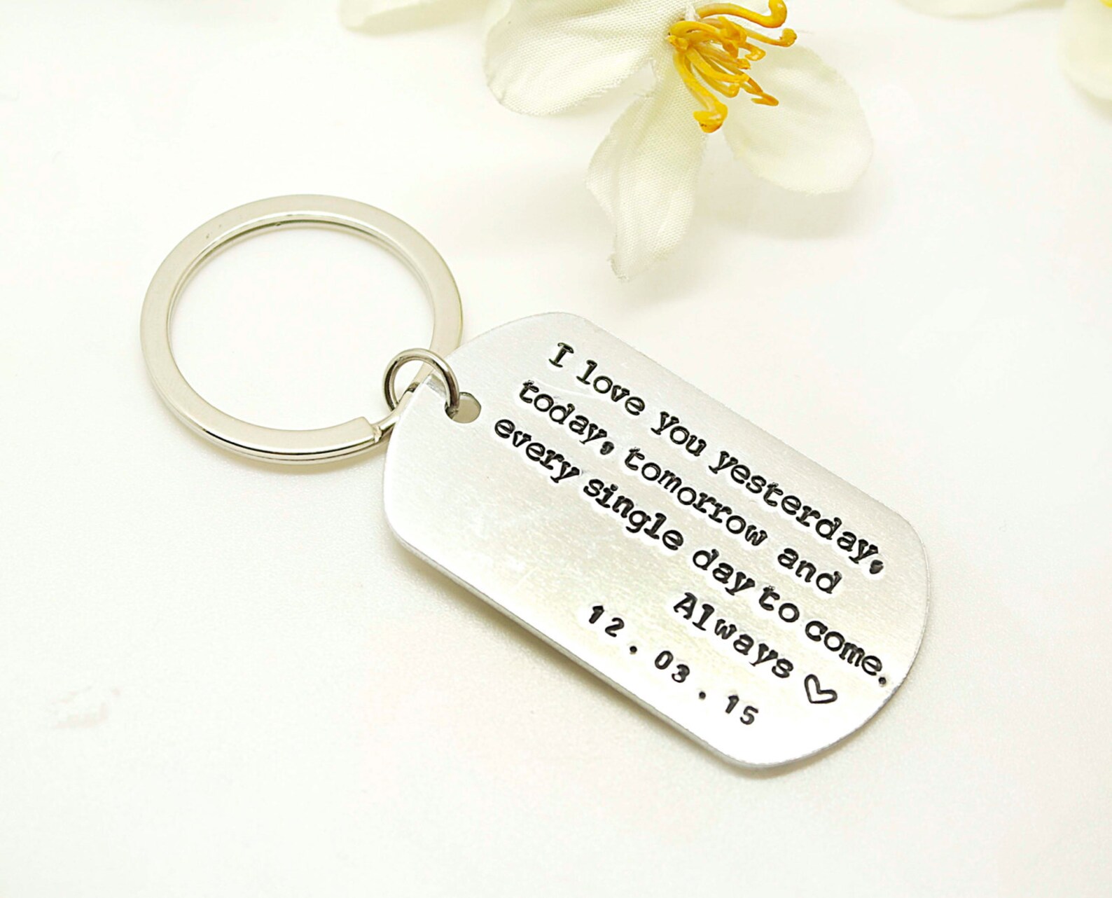 Dog Tag Key Chain Personalized Hand stamped Keychain Etsy