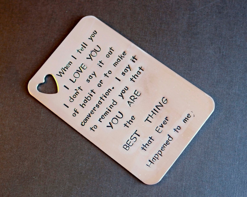 Hand Stamped Wallet Insert Card Customized Personal Messages Etsy