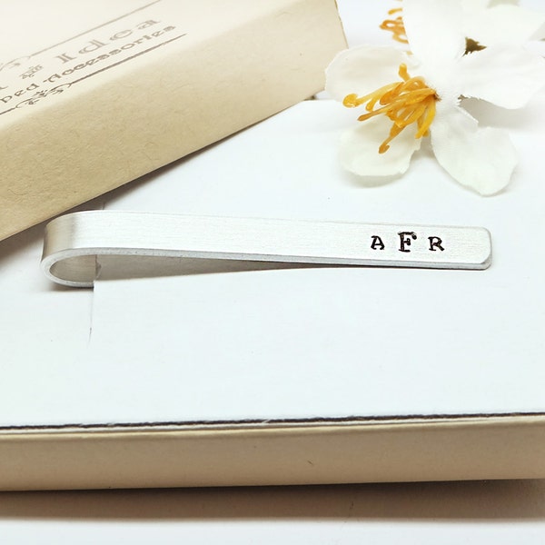 Tie Clip, Personalized Tie Clip- Hand Stamped Tie Bar Custom - Groom's gift - Father of the Bride- Men's Wedding Accessories- Groomsmen Gift