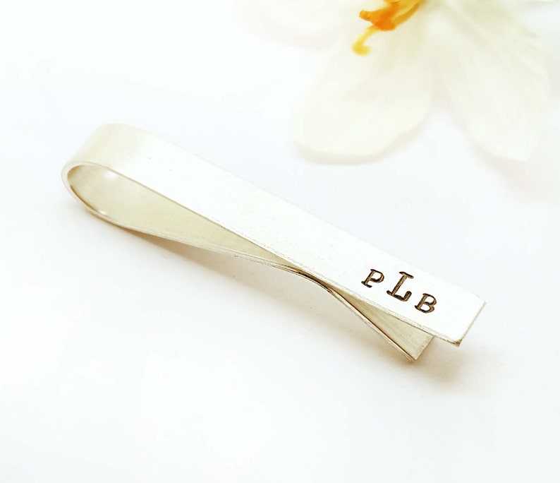 Groom/'s gift Father/'s Day Gift Sterling Silver Personalized Tie Clip- Hand Stamped Tie Bar Custom Grooms men Gift