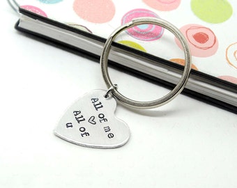 Personalized Hand stamped Heart Keychain -Customize with names, initials, dates.- Gift for Groom, Husband, Father, Mom, Friends-Father's Day