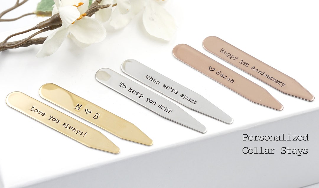 Personalized Collar Stays, Custom Collar Stays, Gold Rosegold Silver