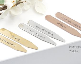 Personalized Collar Stays, Custom collar stays, Gold Rosegold silver color collar stays, Anniversary - Best Gift for Husband and Boyfriend