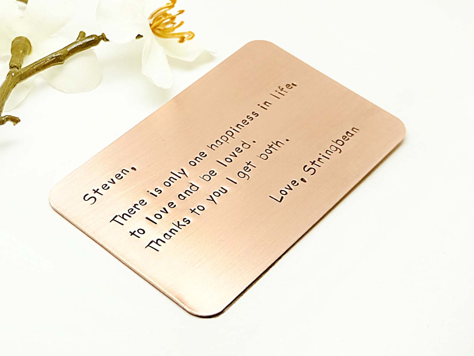 Hand Stamped Wallet Insert Card Customized personal messages | Etsy