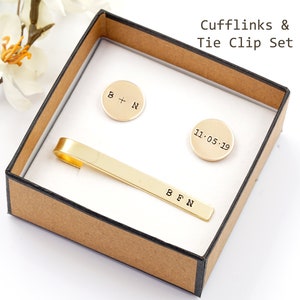 Tie Clip Cufflink Set, Personalized Tie Clip  Cufflink, Gold Tie clip, Engraved Tie clip, Groomsmen tie clips, for Bestman, boyfriend gift