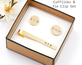 Tie Clip Cufflink Set, Personalized Tie Clip  Cufflink, Gold Tie clip, Engraved Tie clip, Groomsmen tie clips, for Bestman, boyfriend gift