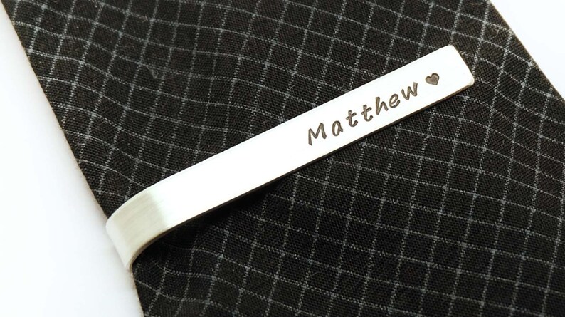 Groom/'s gift Father/'s Day Gift Sterling Silver Personalized Tie Clip- Hand Stamped Tie Bar Custom Grooms men Gift