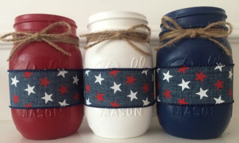 Red White and Blue Painted Mason Jars | Etsy