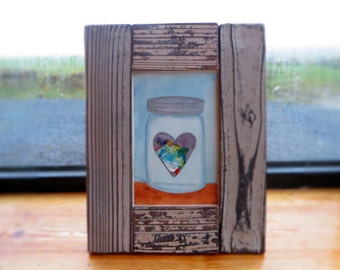Original Watercolor Painting, 4x6 small painting of heart in a mason jar, love heart