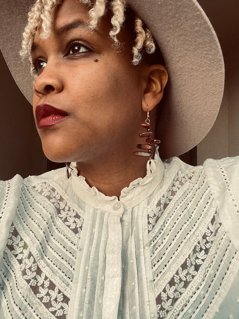 Red Jasper /& Cowrie Shell Earrings