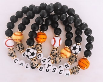 Baseball, Soccer, Football, Basketball, Beaded Name Bracelet, Letter Bead Bracelet, Personalized Bracelet, Mother’s Day Gift, Sports Mom