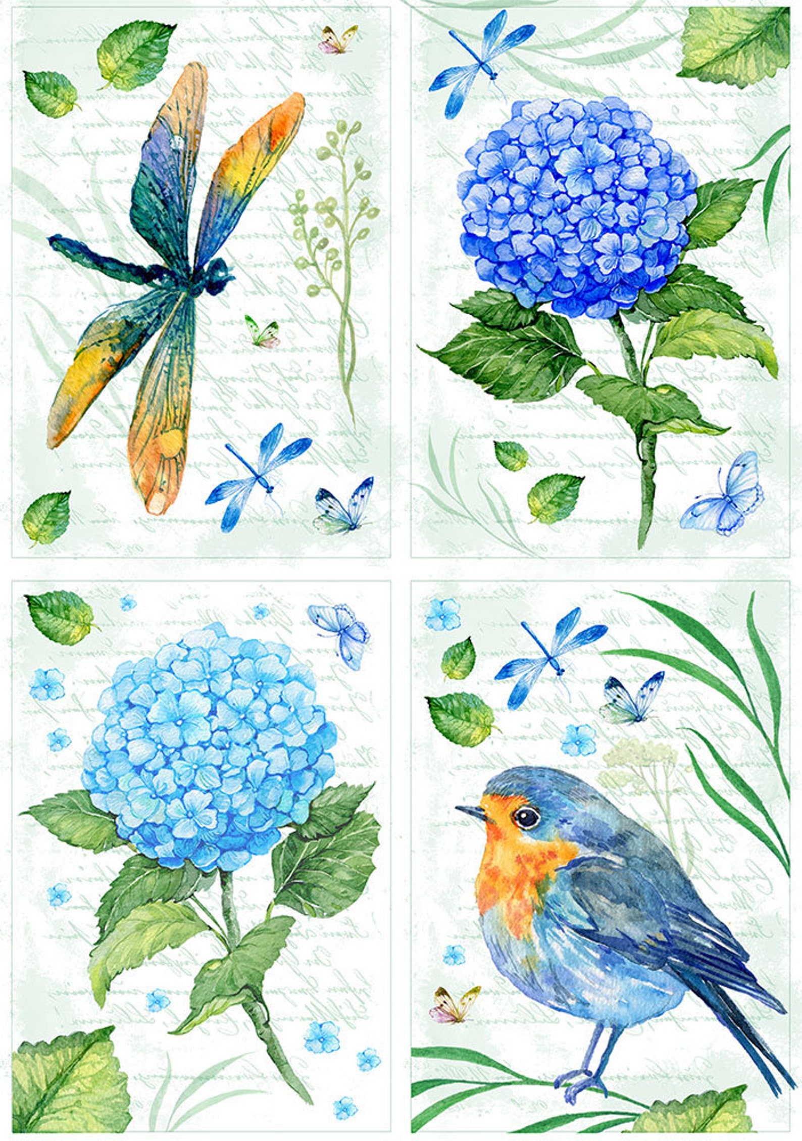 Hydrangea Rice Paper BLUE HYDRANGEA - Rice Paper for Decoupage Size A4 - Floral Rice Paper ...