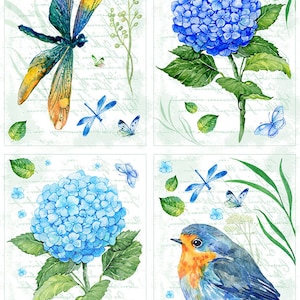 BLUE HYDRANGEA - Papel de arroz para Decoupage Tamaño A4 - Papel de arroz floral