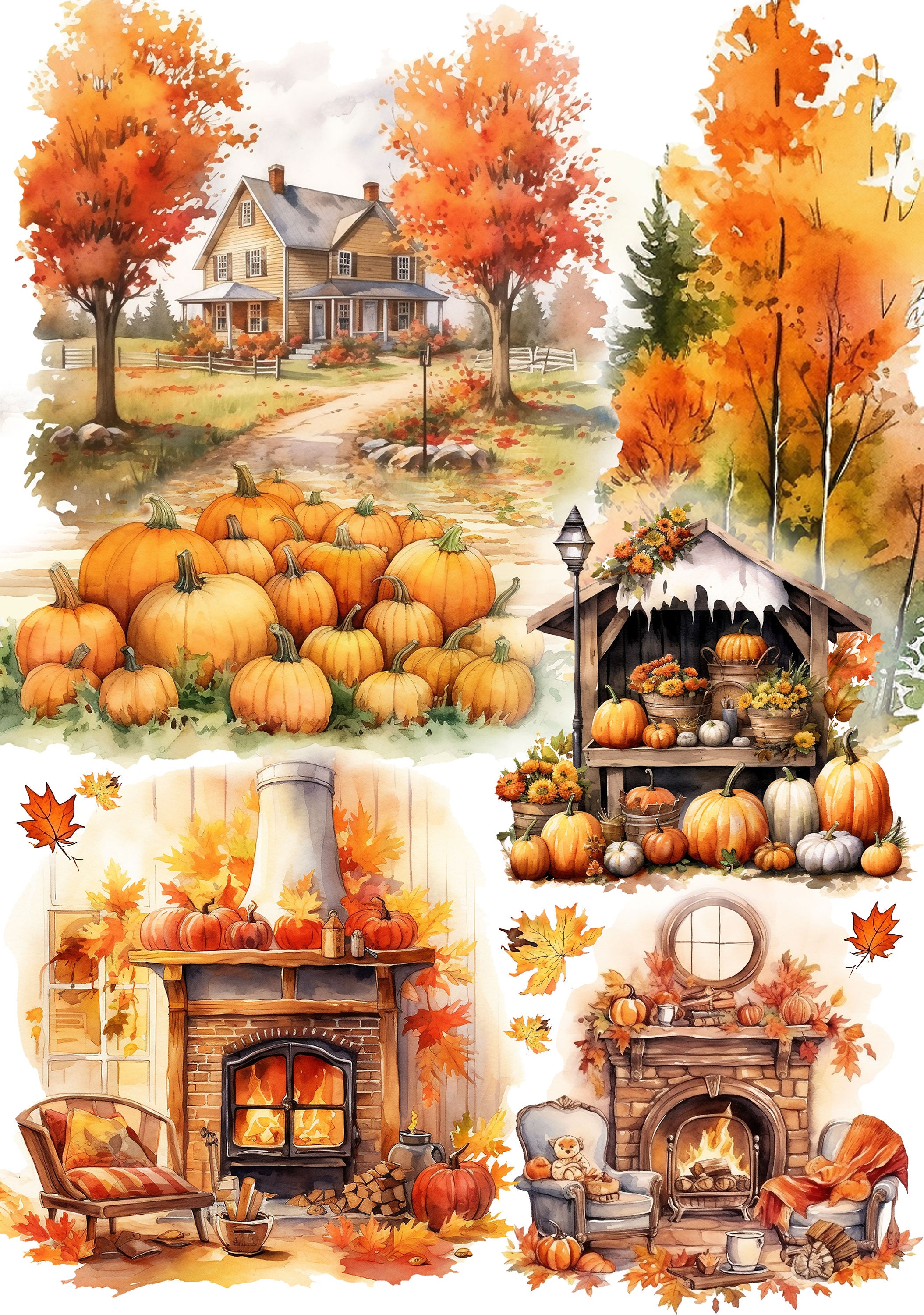 AUTUMN CHIMNEY - Rice Paper for Decoupage Size A4 - Fall Collection