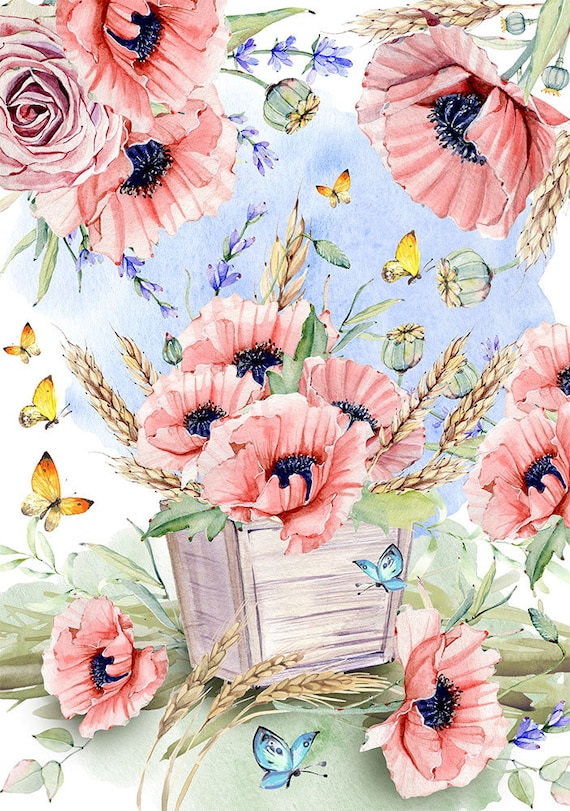 PAPAVER MEADOW Poppy Rice Paper for Decoupage Size A4 - Etsy