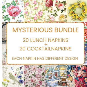 Mysterious Napkin Bundle 20 Lunch + 20 Cocktail Napkins I Surprise Mystery Pack I Scrapbooking Paper I Paper Napkins for Decoupage