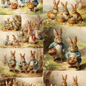 Famiglia di coniglietti pasquali - Carta di riso per decoupage formato A4 - Collezione pasquale