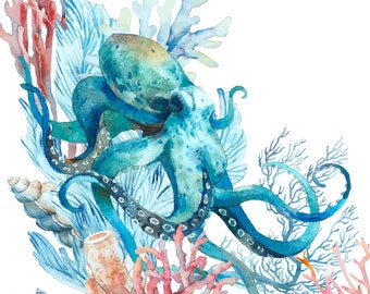 OCTOPUS - Decoupage papieren servetten, nautische servetten, cocktail papieren servetten, 20 papieren servetten voor decoupage