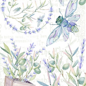 CICADA LAVANDA - Carta di riso per decoupage formato A4 - Carta di riso floreale