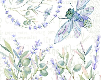 LAVENDEL CICADE - Rijstpapier voor Decoupage Formaat A4 - Bloemenrijstpapier