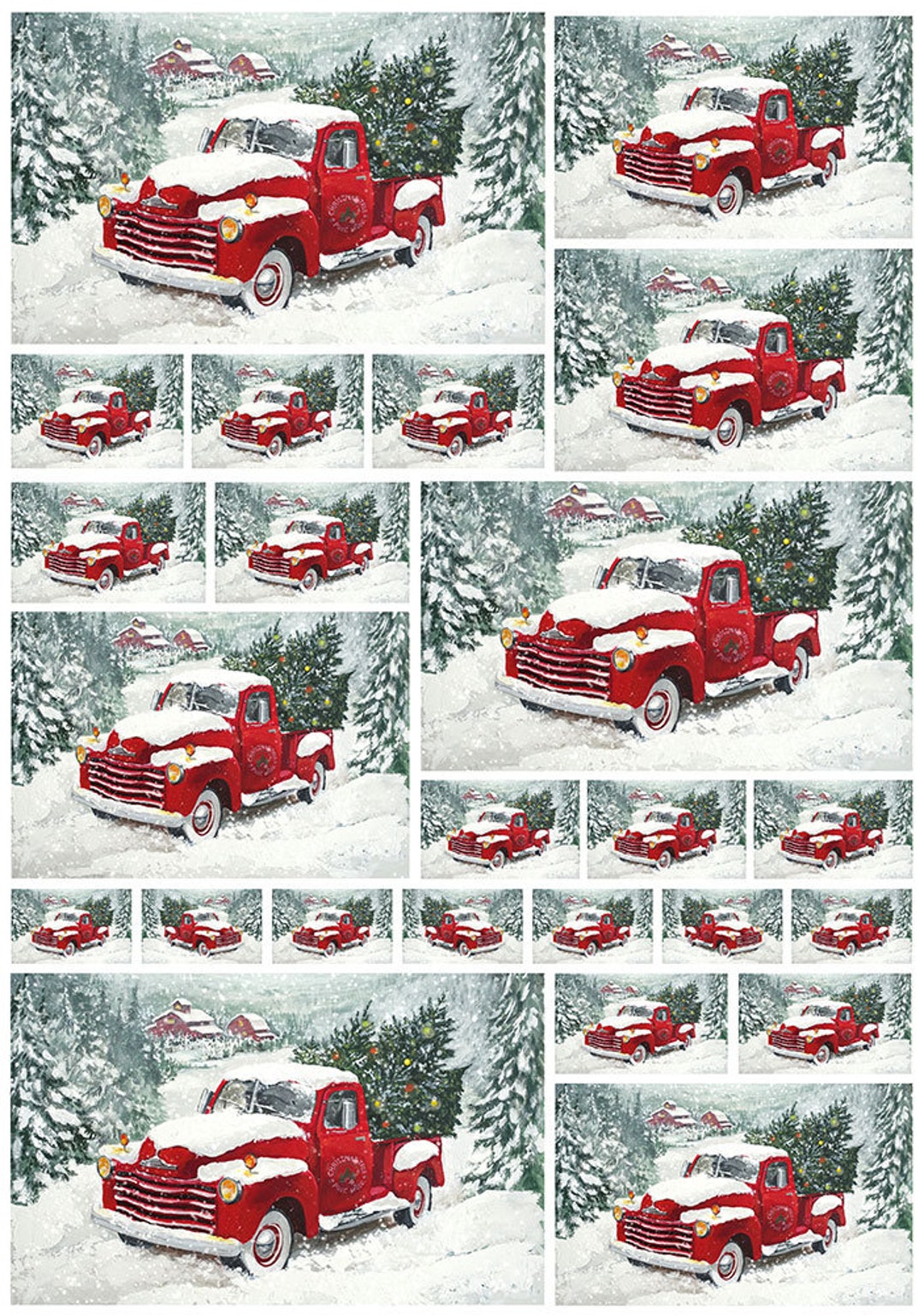 SNOWY RED TRUCK Rice Paper for Decoupage Size A4 - Etsy