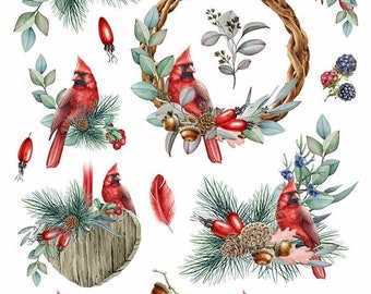 RED CARDINAL- Rice Paper for Decoupage Size A4 - Christmas Collection
