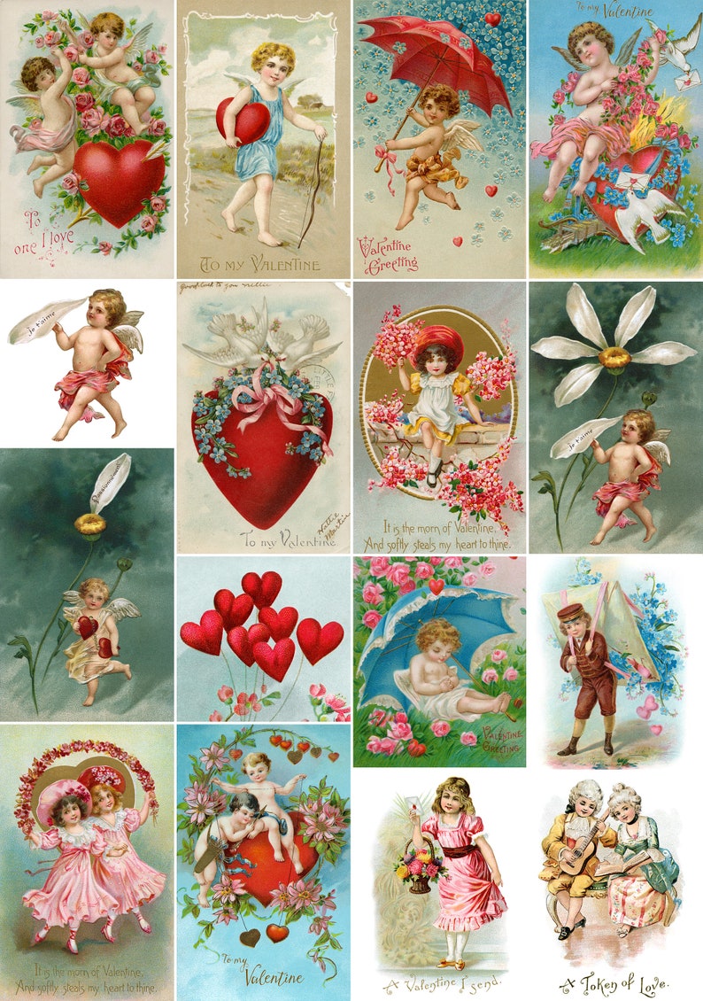 Vintage Valentine Tags - Rice Paper for Decoupage Size A4 - Valentine's ...