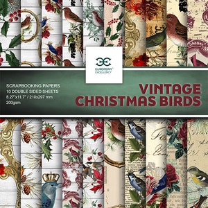 Scrapbooking Paper VINTAGE CHRISTMAS BIRDS 10 Double Sided Sheets Craft Paper, Scrapbooking Supplies, Decoupage Paper, Vintage Paper
