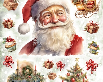 KERST SANTA COLLAGE - Rijstpapier voor decoupage formaat A4 - Kerstcollectie