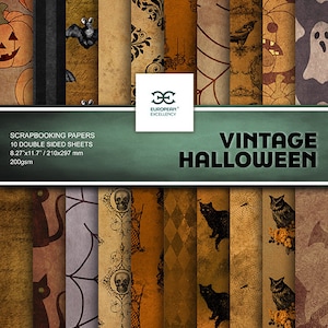 Scrapbooking Paper VINTAGE HALLOWEEN 10 Double Sided Sheets Craft Paper, Scrapbooking Supplies, Decoupage Paper, Vintage Paper