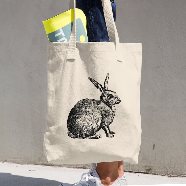 Rabbit tote bag gift for women Bunny Canvas Tote Bag printed canvas tote bag