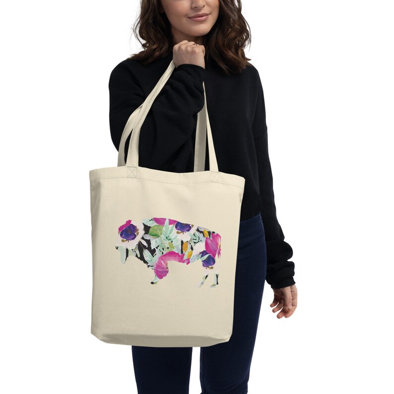 printed canvas tote bag Bison Tote Bag Buffalo tote bag gift for women