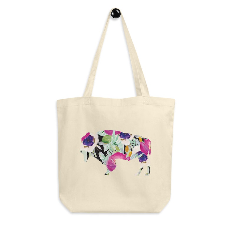 printed canvas tote bag Bison Tote Bag Buffalo tote bag gift for women