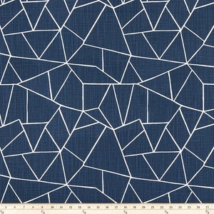 Navy Blue Cut Glass Geometric Valance. Navy Blue & White. Custom Sizes (20&quot; - 52&quot;wide)